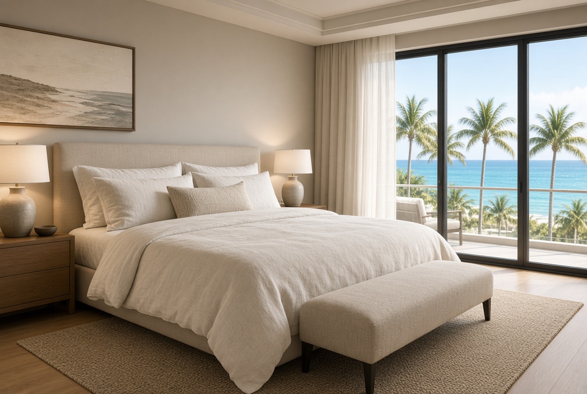 Bedroom with ocean light